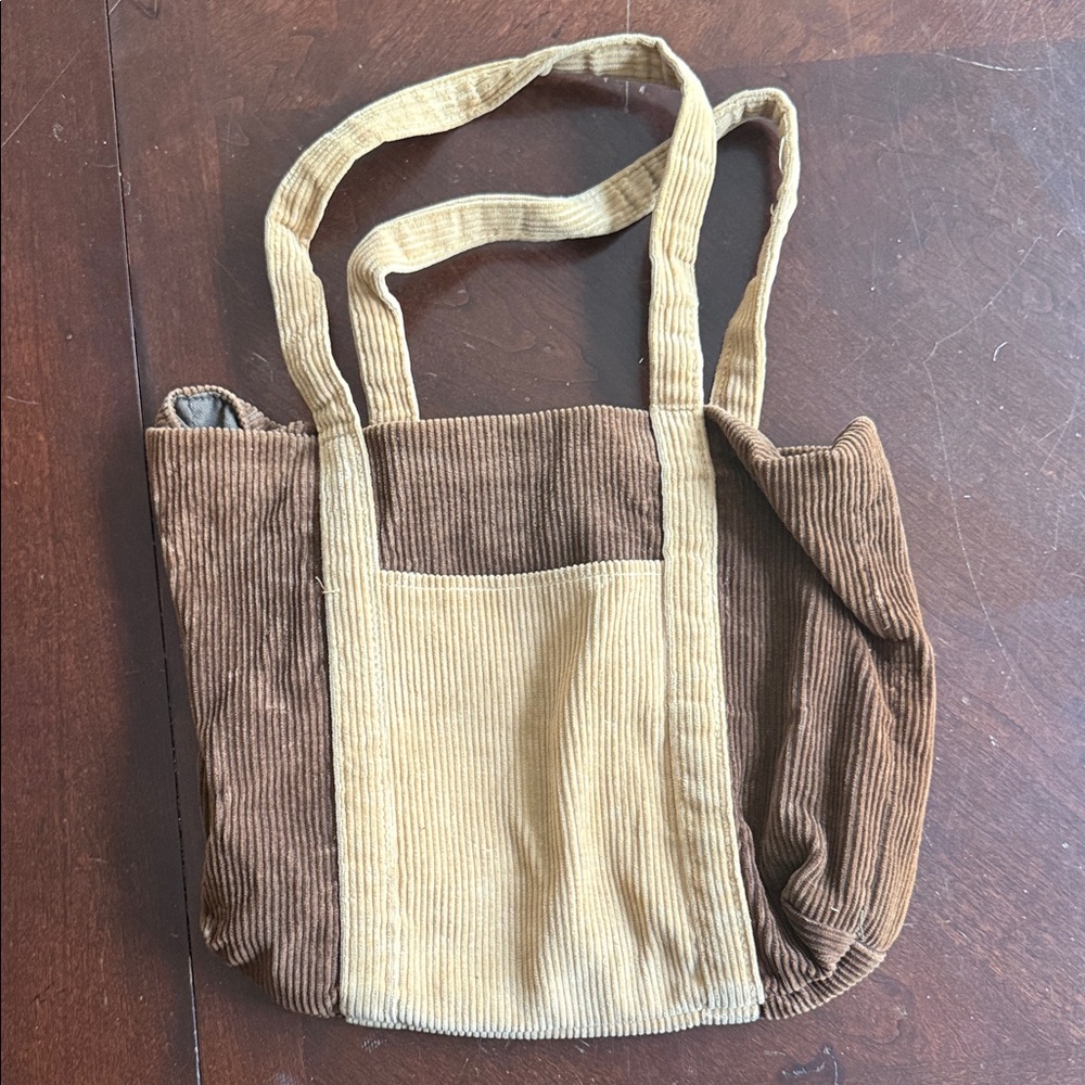 Vintage Corduroy Tote Bag in Brown and Tan